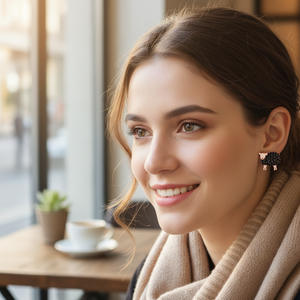 Sheep Design Round Cut <b>Black</b> Zircon Stone <b>Stud</b> <b>Earrings</b> 925 Silver Sterling Jewelry <b>Earrings</b> - Product Image 3