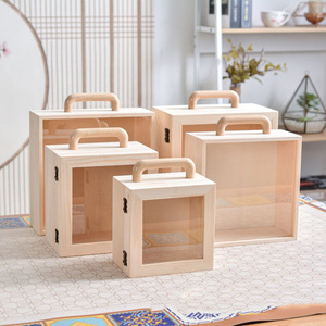 Caja de Regalo de Madera con Tapa Transparente, Caja de Almacenamiento Cuadrada de Pino, Portátil, para Manualidades - Product Image 4