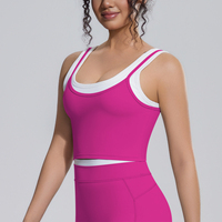 Dames Contrast Dubbellaagse Cropped Tanktop 80% Nylon 20% Spandex U-hals Mouwloos Yoga Fitness Camisole