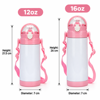 Bouteille d'eau isotherme sous vide en acier inoxydable 304 de 12/16 oz, personnalisable en gros, avec paille et cordon, pour enfants et école