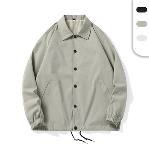 Vestes coupe-vent unisexes personnalisées avec logo brodé, design ample, style américain, vestes blanches de type coach - Product Image 1