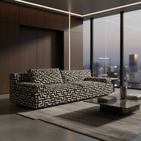 Sofá de Tela Moderno de Lujo con Patrón en Zig Zag, Azul Chevron, para Sala de Estar, Proyecto de Penthouse o Villa