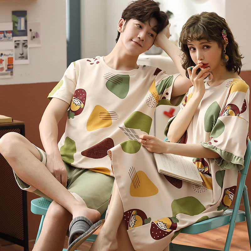 Fresh Style Couple Pijama Set Summer Hot Short Night Dress