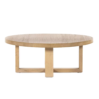 Table basse ronde en bois massif, base en X, plateau en chêne épais finition naturelle, style Japandi moderne, table de salon