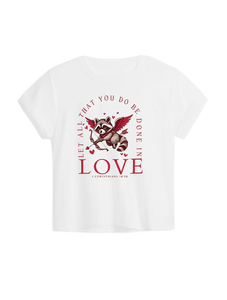 T-shirt da donna per San Valentino con stampa procione e versetto biblico, manica corta, girocollo, casual, primavera estate, 100% cotone, vestibilità regular - Product Image 1