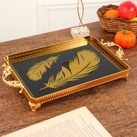 Plateau à fruits de style rétro européen, luxe léger, pour la maison, salon, table basse, bonbons, snacks, noix, motif feuille de ginkgo
