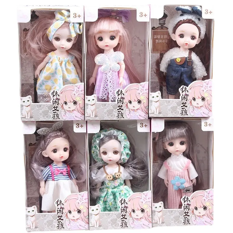 Mini Doll 17cm Movable Joint kids toys for girls 3D Big Eyes Beautiful DIY fairy doll With Clothes Dress Up doll set for girls