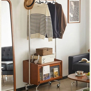 Retro Solid Wood Coat Rack Scandinavian Style Movable Floor Standing Multi Functional Entryway Storage With Wheels Oak Color - Product Image 2