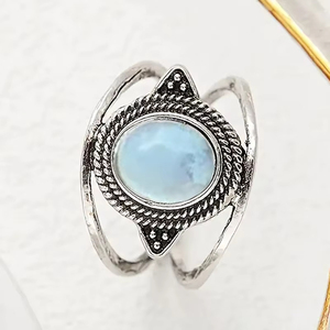 Bagues ZhuQian en pierre de lune ovale noire/blanche, imitation pierre naturelle, pour femmes, style rétro bohème ethnique, tendance bijoux - Product Image 6