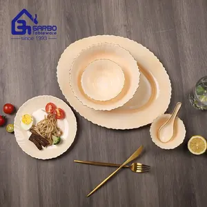 Hot sale amber color spray dish plate soup bowl dinnerware heat resistant tempered 33pcs opal glass dinner set