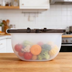 Sac de conservation alimentaire en silicone réutilisable et écologique, personnalisable, avec fermeture à pression et support – Vente en gros - Product Image 3