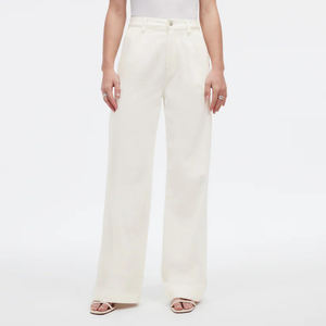 Nueva moda de alta calidad Casual Cowboy <span class=keywords><strong>Cargo</strong></span> pantalones blancos de cintura alta pantalones vaqueros sueltos para mujeres - Product Image 1
