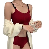 Ensemble soutien-gorge et culotte en nylon sans couture, style gothique, avec bonnets fixes froncés, pour étudiantes