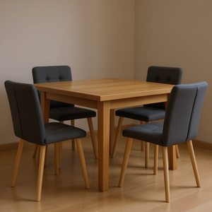 Juego de 4 sillas de comedor tapizadas en tela gris oscuro con patas de madera, estilo escandinavo moderno para muebles de comedor - Product Image 2