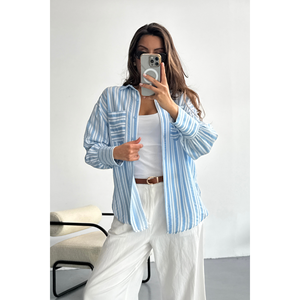 Blusa a Rayas Azul para Mujer - Product Image 3