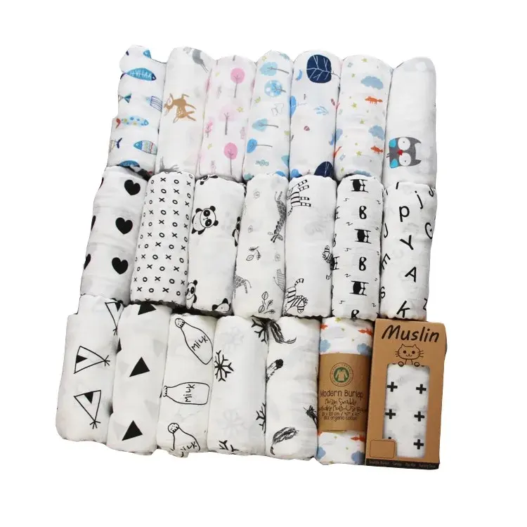 Nhà Máy Bán 2 lớp bé Muslin chăn 120*110cm tùy chỉnh in bé 100% bông Muslin Swaddle Chăn cho trẻ sơ sinh