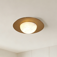 Plafonnier moderne minimaliste à disque unique en acier inoxydable, abat-jour effet albâtre givré, finition dorée, lampe encastrée intérieure