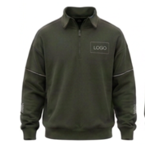 Dark Green Half Zip Sweatshirt Soft Cotton Fleece <b>Pullover</b> for Men Loose Fit Casual Streetwear Winter Warm Tops Collar <b>Jumper</b> - Product Image 1