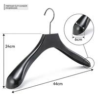 Cintre à vêtements robuste à épaules larges 44 cm, cintre noir premium avec crochet pivotant chromé pour vestes, blazers, manteaux