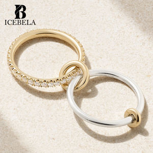 Joyería Fina Coreana Minimalista Set de Dos Anillos Apilables de Plata Esterlina 925 Bañados en Oro de 18k con Circonita para Chicas - Product Image 3