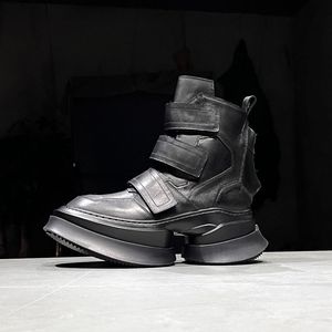 รองเท้าบูทมาร์ตินหัวกว้างพื้นหนาส้นสูงแบบมีแถบเวลโคร รองเท้าบูทสั้นทรงสูง รองเท้าบูทผู้ชายสไตล์มอเตอร์ไซค์สุดเทรนดี้ - Product Image 2