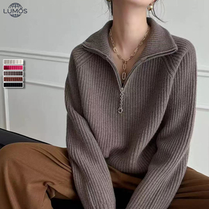 Pull tricoté ample et épais à col mi-zippé pour <span class=keywords><strong>femme</strong></span>, couleur unie, automne et <span class=keywords><strong>hiver</strong></span>, personnalisable avec logo – Vente en gros - Product Image 4