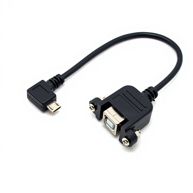 90 Degree Left Angled Micro USB 5pin Male to USB B Female Panel Mount Type Harness Cable