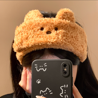 Serre-tête en peluche moelleux avec oreilles de panda mignonnes, bande Velcro réglable, idéal pour le lavage du visage, l'application de masques faciaux et le maquillage.