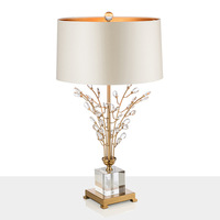 Lampe de table en cristal transparent en métal de luxe en gros d'usine Forme de branche d'arbre Fleur Hôtel Restaurant Chambre à coucher Décoration de la maison Lampe de bureau