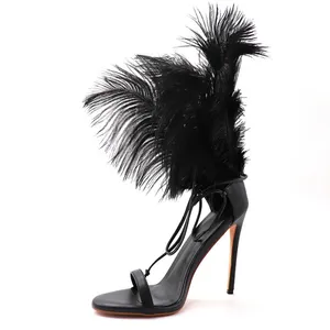 Новый дизайн, современная модная женская обувь на высоком каблуке с перьями, роскошные сандалии, женская обувь на высоком каблуке