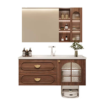 Meuble de salle de bain flottant noir, style moderne haut de gamme, imperméable, en bois rustique, avec ensembles de vasques