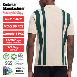Novedad de verano para hombre, suéter de punto, polo, costura, contraste de color, Jersey a rayas, polos de punto - Product Image 2