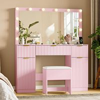 Coiffeuse moderne en bois pour le maquillage et la toilette avec miroir éclairé et tiroirs - Meubles de chambre à coucher