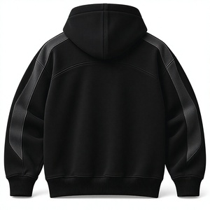 Sweat-shirt à capuche zippé noir pour homme, manches raglan, cordon de serrage, logo sur le devant, style décontracté - Product Image 2