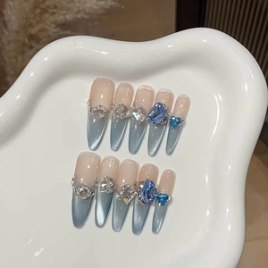 Lot de 10 faux ongles de luxe faits main, effet œil de chat, style français, stiletto, à presser, 3D, réutilisables, en acrylique, personnalisables avec votre marque privée - Product Image 4