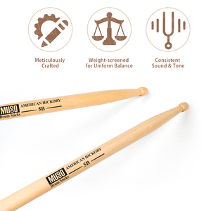Baguettes de batterie MUSO MA-18 en hickory américain naturel, personnalisation de haute qualité OEM, pour batteurs professionnels - Product Image 4