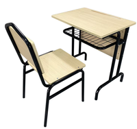 Ensemble bureau et chaise d'école avec dossier à poignée, table d'étude en bois à hauteur fixe avec étagère de rangement, mobilier scolaire en métal durable