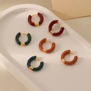 Fashion Jewelry Hot Sale Sweet Design Colorful Circle Buckle Enamel Hoop Earrings For Girl Women