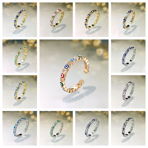 클래식 18K 금도금 구리 마이크로 인레이 핑크 이블 아이 블루 지르콘 오픈 링 (여성/남성용) - Product Image 2