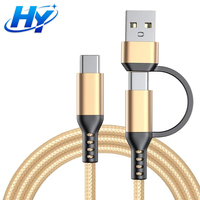 Kabel Data 2-in-1 Tipe C ke Tipe-C USB-A, Harga Grosir Pabrik Terjangkau, Bahan Aluminium Alloy dan Jalinan Nilon untuk Ponsel