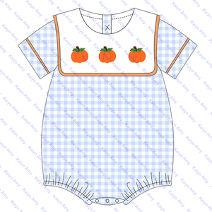 Logo personalizzato <span class=keywords><strong>zucca</strong></span> intrecciata in cotone a quadretti per bambini abiti <span class=keywords><strong>da</strong></span> <span class=keywords><strong>bambina</strong></span> abbinati pagliaccetti a bolle per neonato - Product Image 5