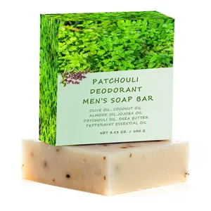 Patchouli Deodorant Men's Soap Bar Exfoliating Body Handmade Scrub Soap With Olive Coconut Almond jojoba Shea Butter Peppermint