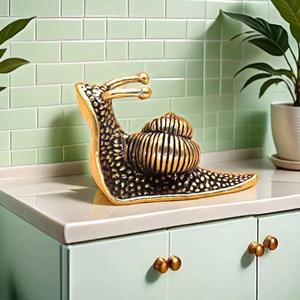 تمثال حلزون معدني صغير للمكتب بتصميم عتيق مطلي بالنحاس الأصفر، زخرفة مكتبية صغيرة، حرف يدوية معدنية - Product Image 2