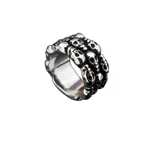 Cincin baja Titanium pria, perhiasan cincin baja tahan karat kepribadian tengkorak modis