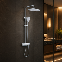 Ensemble de douche thermostatique mural en cuivre massif, laiton chromé brossé et céramique, avec barre coulissante, pour salle de bain moderne, hôtel et villa