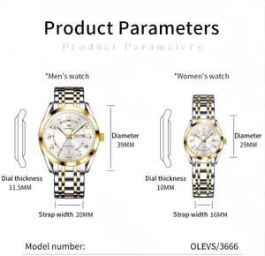 Olevs 3666 Original Quartz Couple <strong>Watch</strong> Brand Luxury Double Calendar Waterproof Date Clock <strong>His</strong> <strong>and</strong> <strong>Her</strong> <strong>Watch</strong> Gift Couple <strong>Watch</strong> - Product Image 5