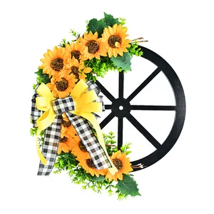 New Sunflower Simulation Float Wheel Plate, Flower Ring, Bow Knot, Bee Festival, Door Hanging Decoration