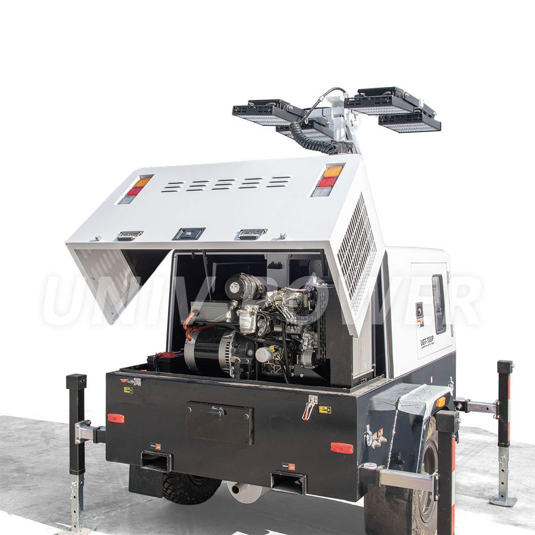 Mobile Hydraulic Mast Light Tower 7m 4*500W LED Diesel Light Tower Generator Construction Emergency Work Lamp