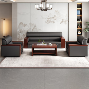 Ensemble de canapés de bureau modernes en cuir PU, structure en bois massif, design contemporain, mobilier commercial durable - Product Image 2