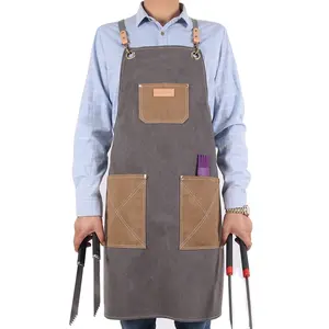 ChangRong Custom Durable Adjustable Strap Washed Canvas Long Chef BBQ Bib Apron